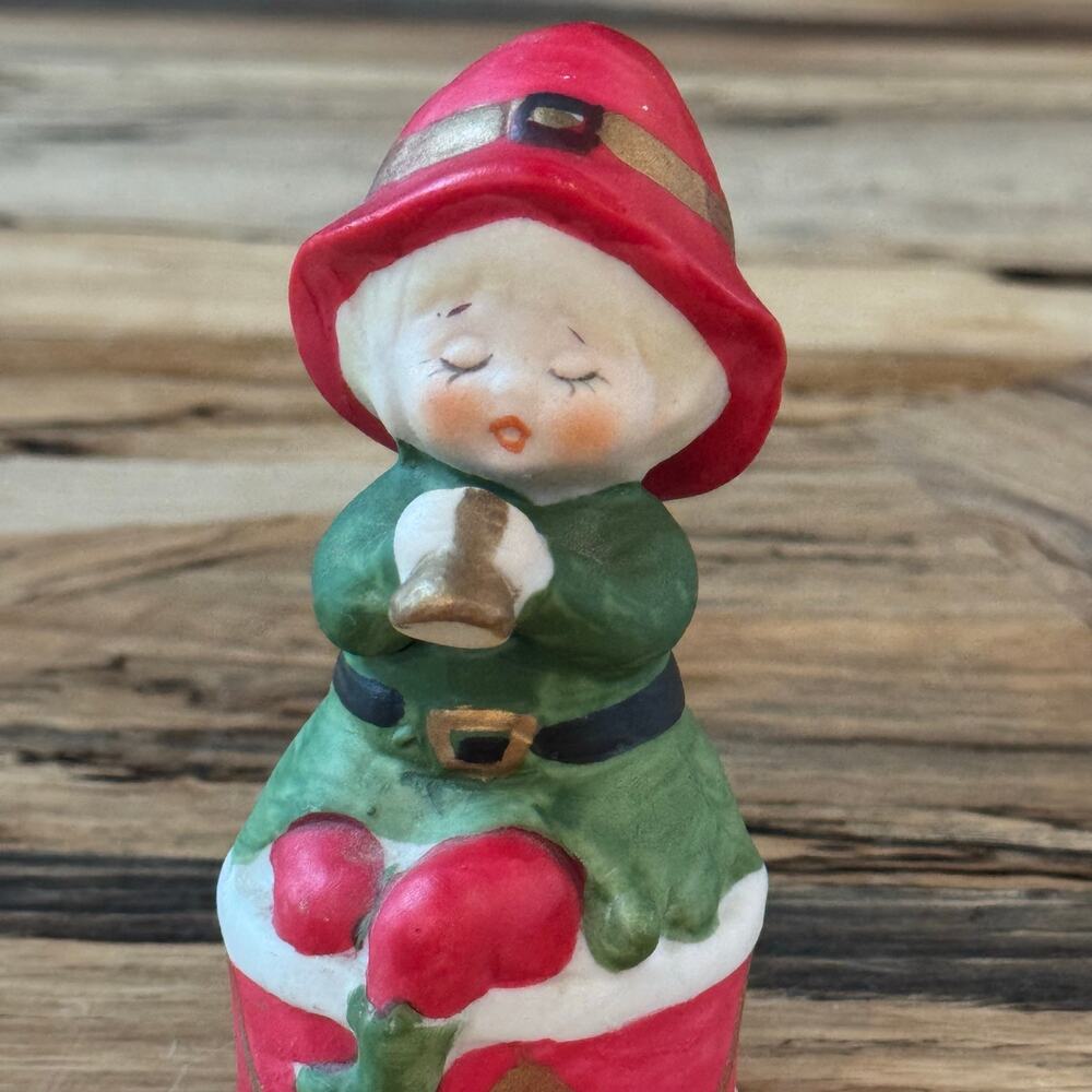 Vintage 1978 Jasco Merri-Bells Bisque Elf Playing Horn on Drum Christmas Bell - Picture 8 of 11